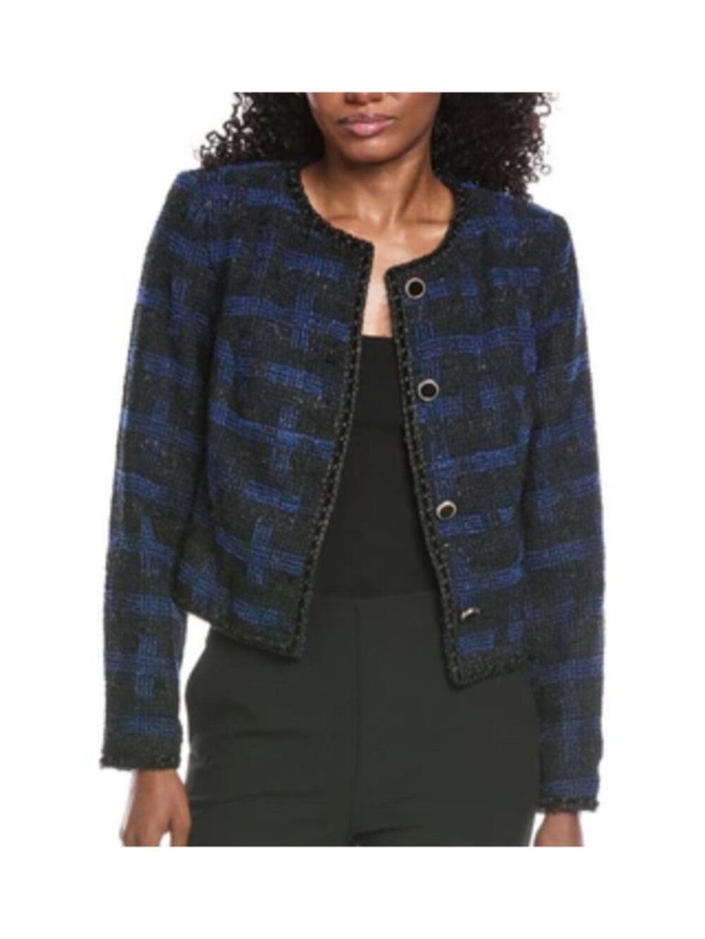 Walter Baker Womens Sz Medium Blue & Black Plaid Tweed Button-Up Jacket